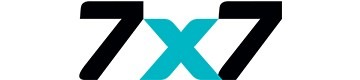 Stylized text logo with '7x7' in black and turquoise.