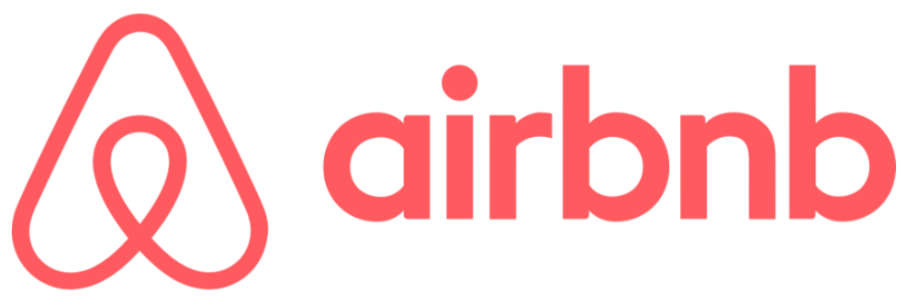 Airbnb logo with stylized 'A' and text in red.